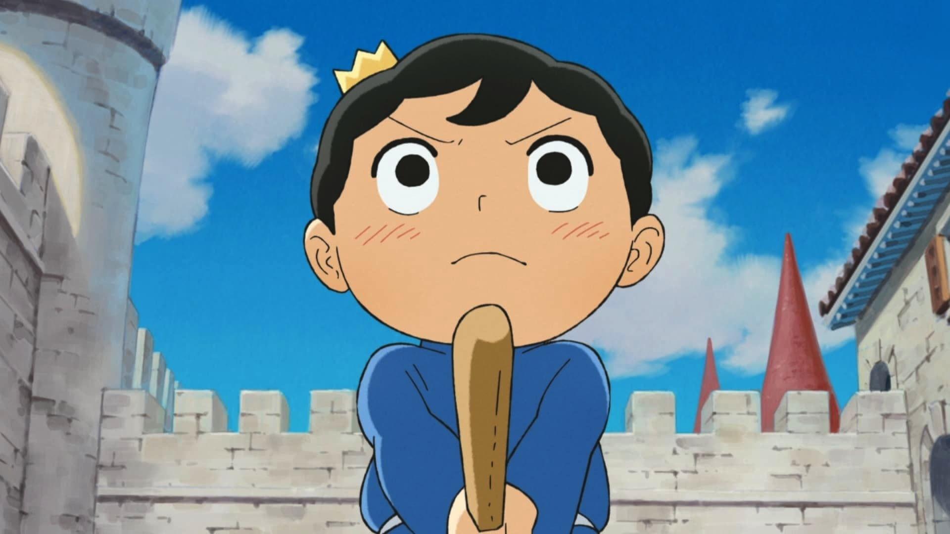 Personaje principal de ousama ranking, bojji, sosteniendo una espada de palo decidido