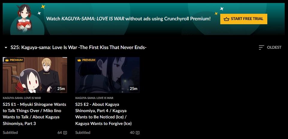 Kaguya-sama: The First Kiss Never Ends chega a Crunchyroll! Até o